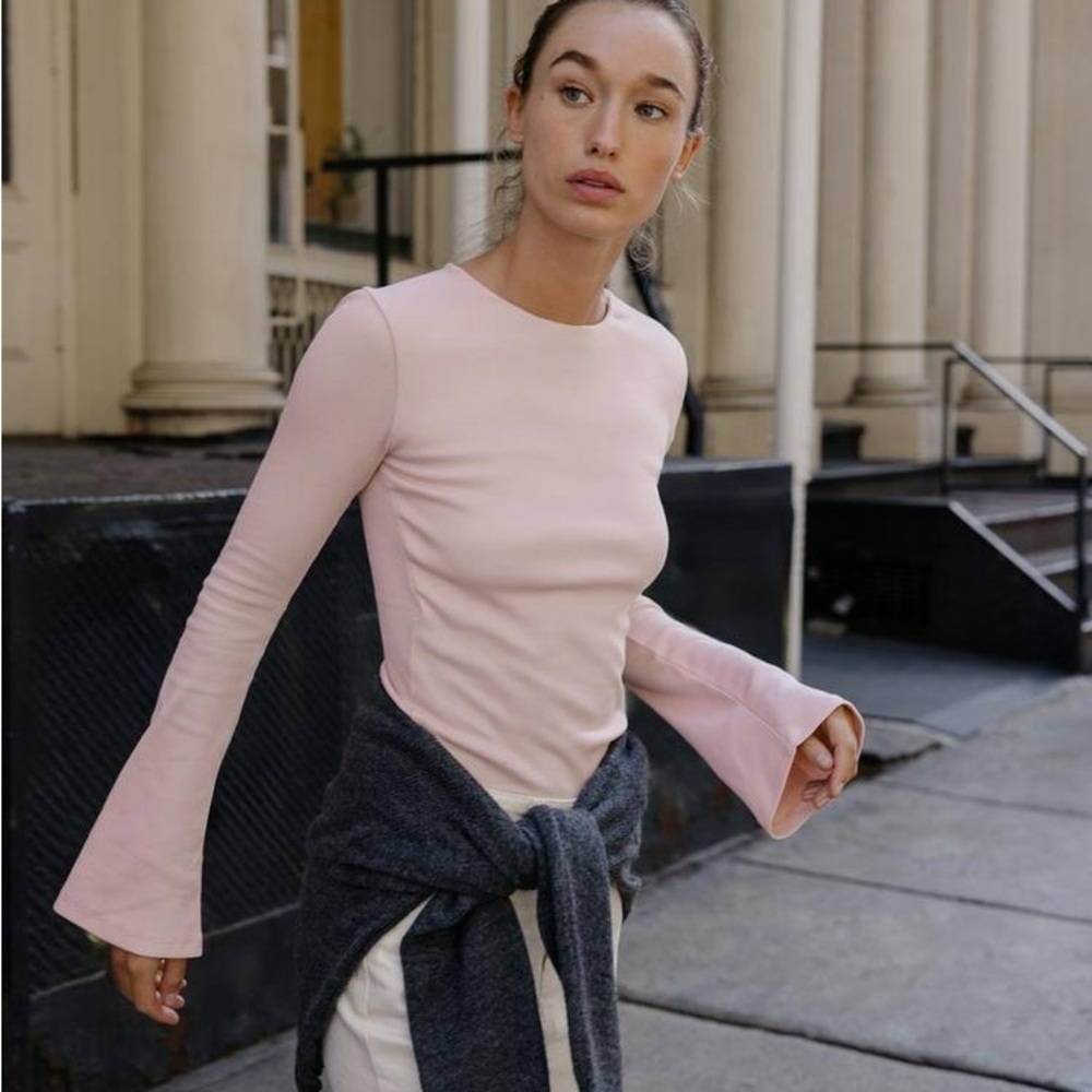 ZARA Women’s Long Sleeve Bell Cuff Top in Light Pink
